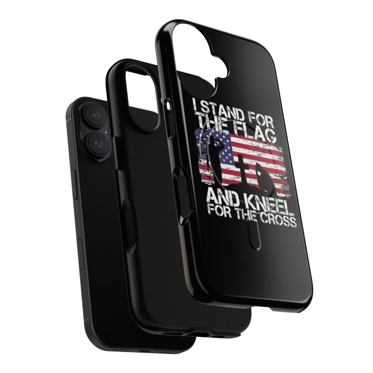 Patriotic American flag phone case with a distressed "I stand for the flag and kneel for the cross" design - Layers