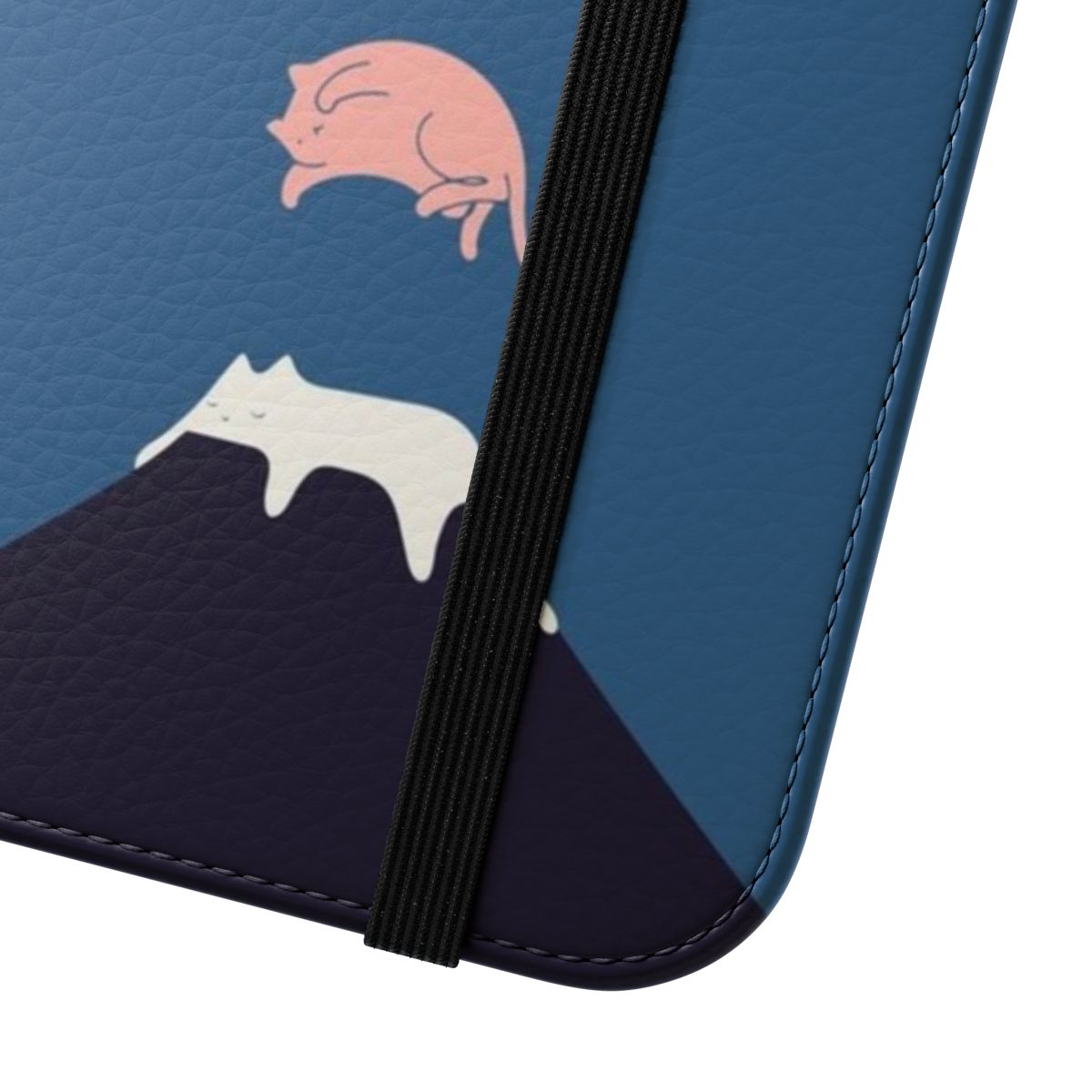 Minimalist phone case featuring a landscape with a cat in the mountains - Close Up