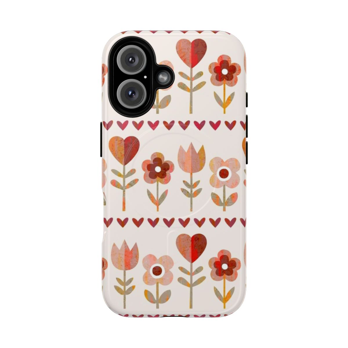 Vintage floral pattern phone case with retro flowers, daisies, and hearts