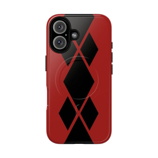 Stylish anime-inspired phone case featuring black and red diamonds