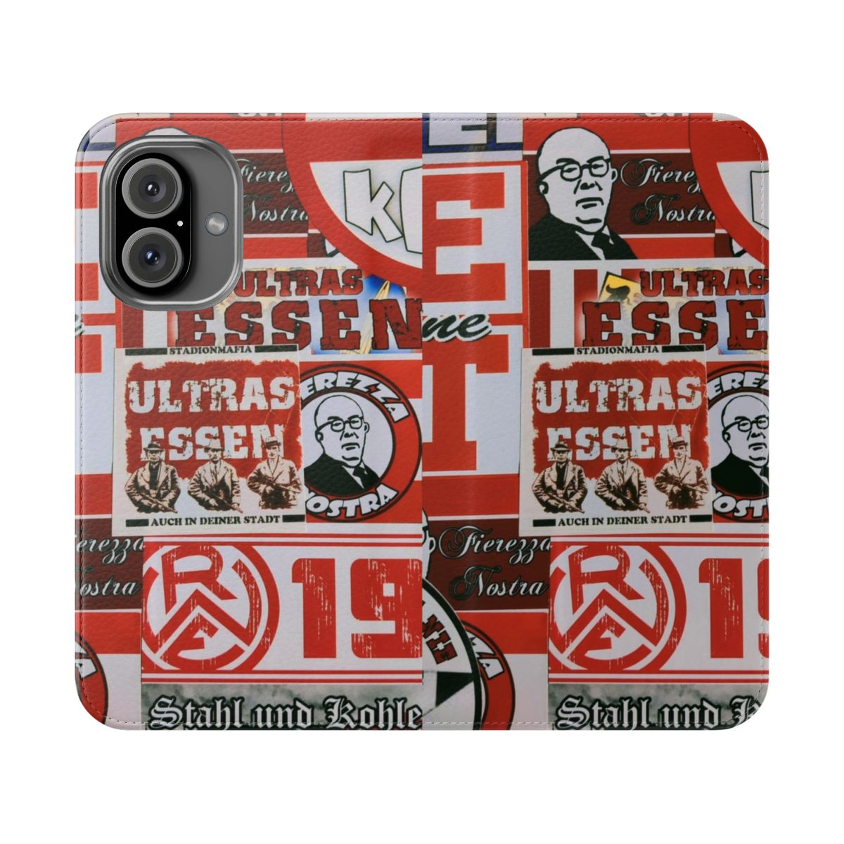 Football fan phone case with RW Essen ultras stickers design