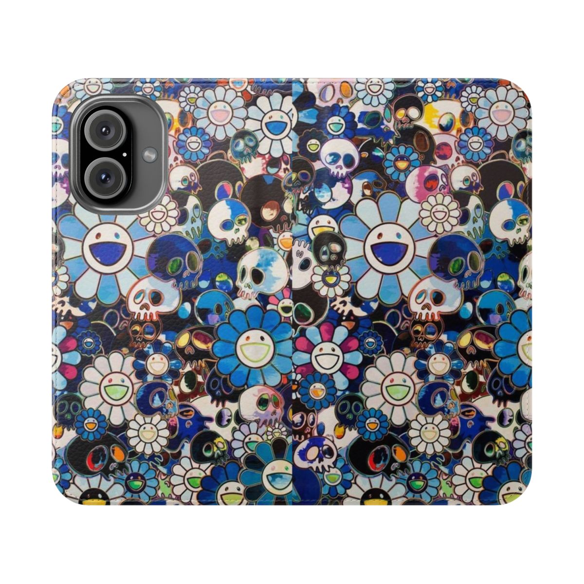 Colorful abstract floral pattern phone case inspired by Takashi Murakami's artwork