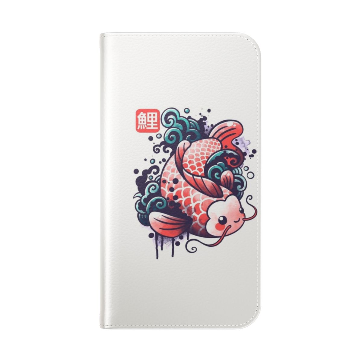 Vibrant watercolor painting of koi carp fish on a smartphone flip cover case - Folded Back