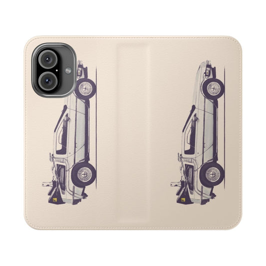 Vintage-inspired Delorean-themed flip phone case