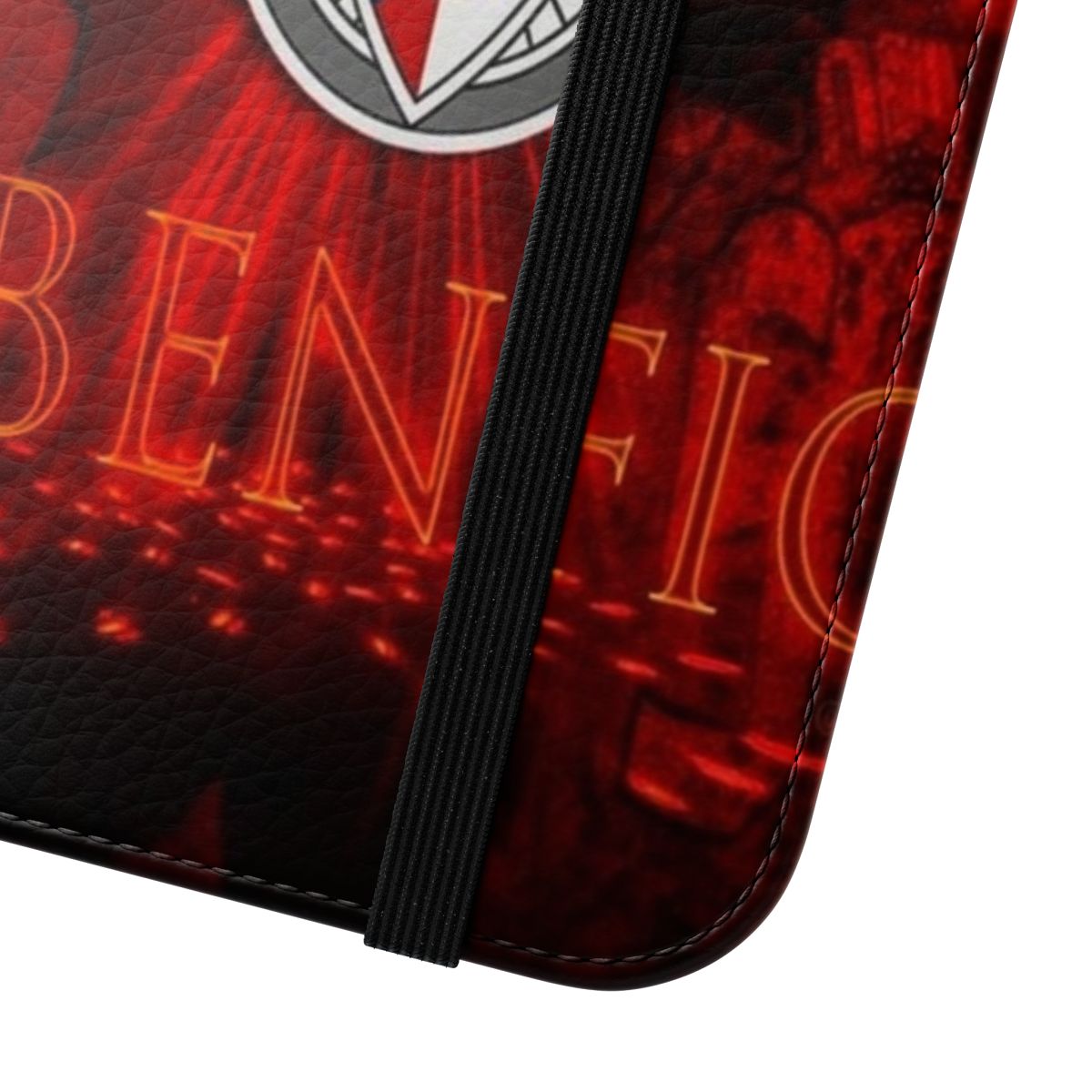 Colorful flip cover phone case featuring the Benfica logo and colors - Close Up