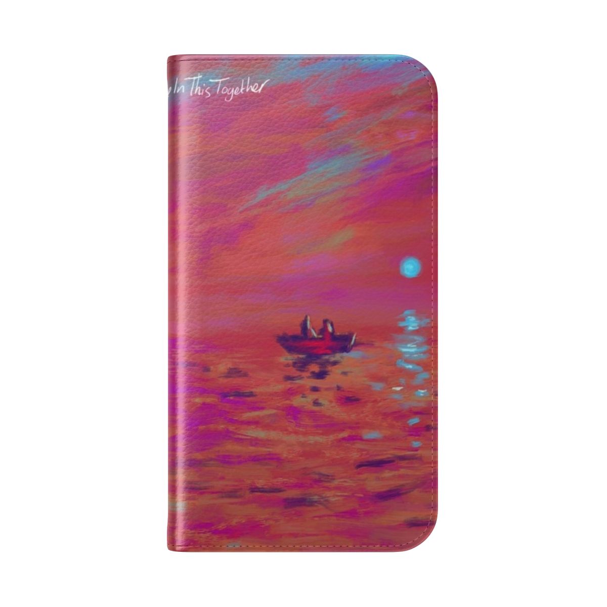 Flip cover phone case featuring a Santan Dave inspired design for music fans - Folded Back