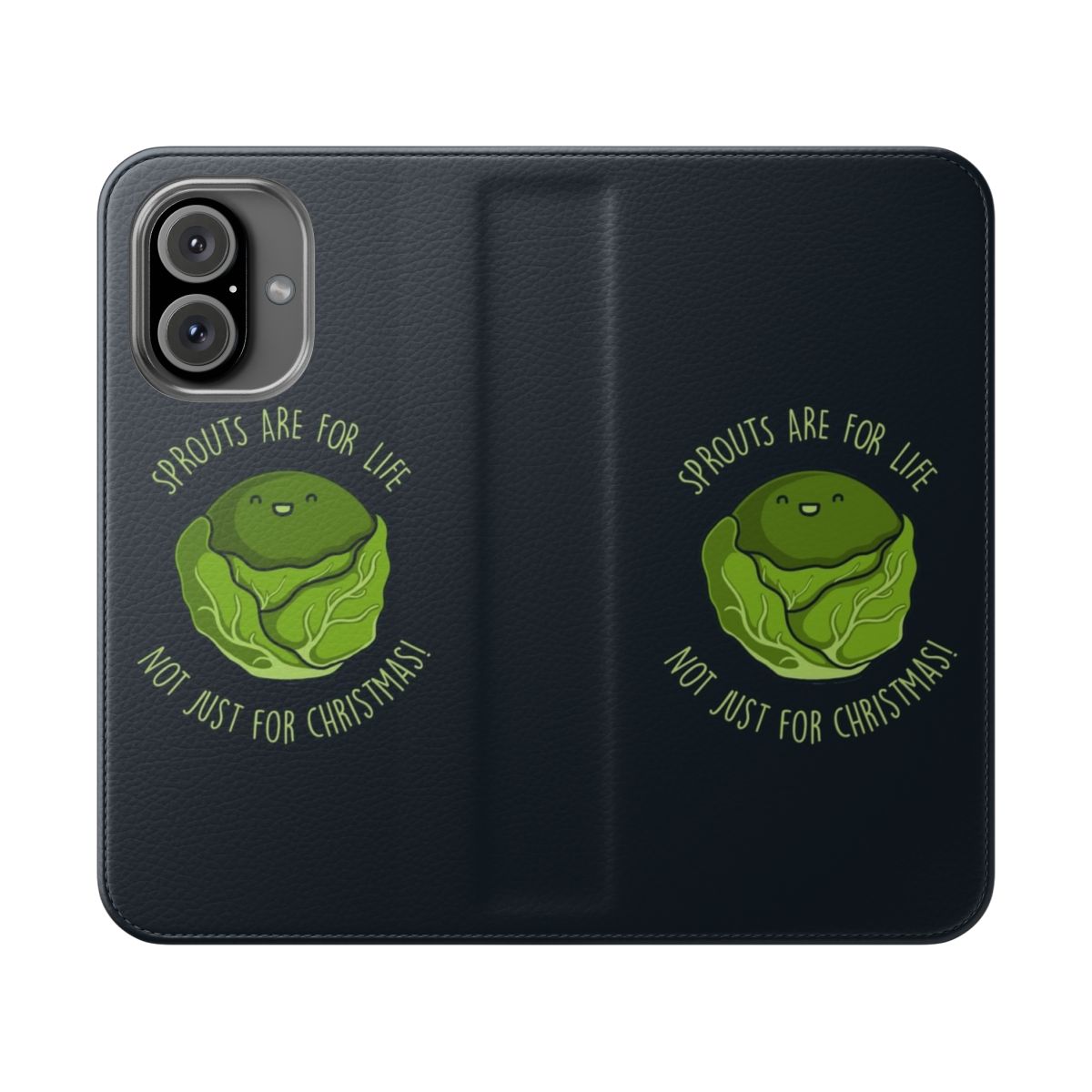 A green and white phone case with a cute sprout or brussels sprout design