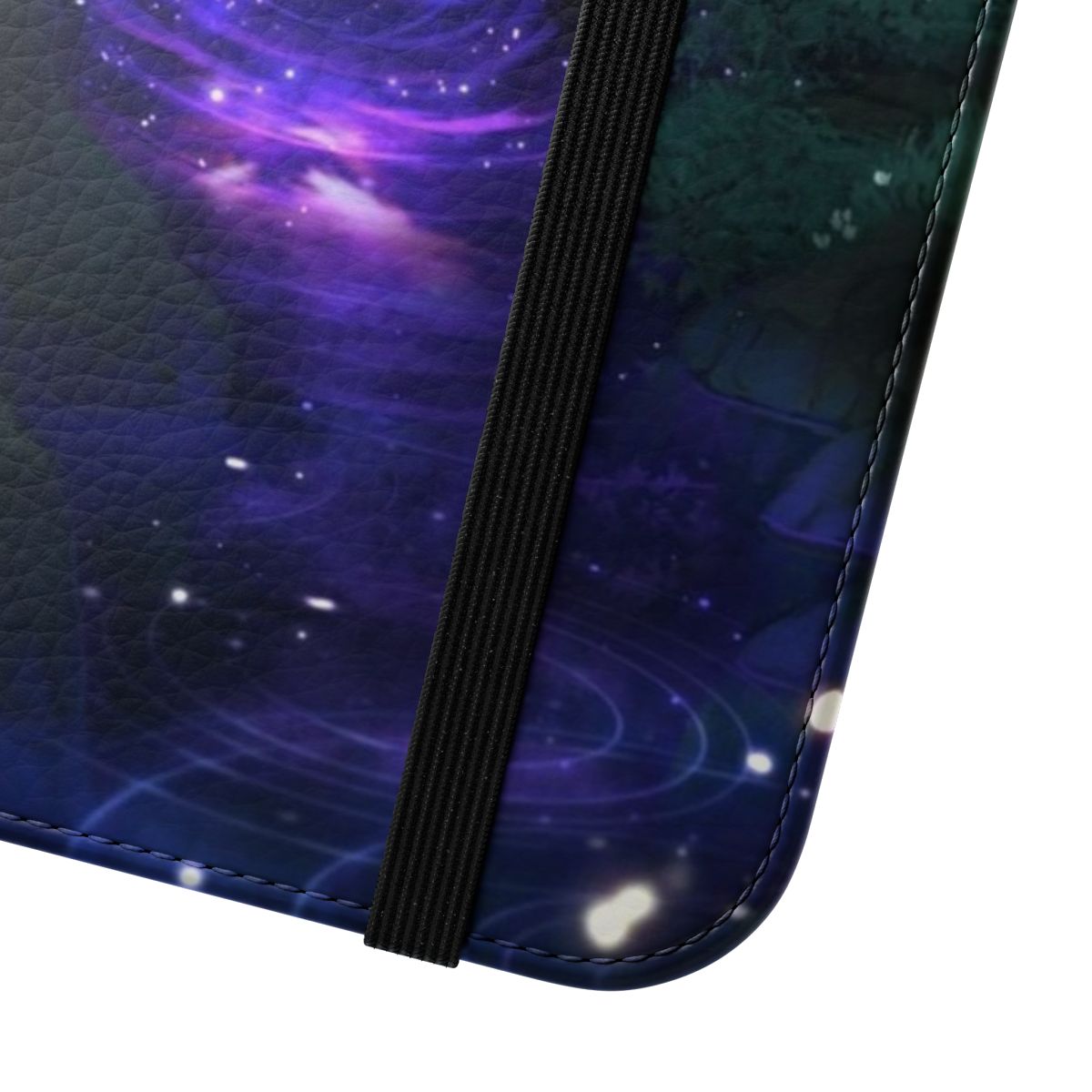 Luminous flip cover phone case with mystical galaxy and animal design - Close Up