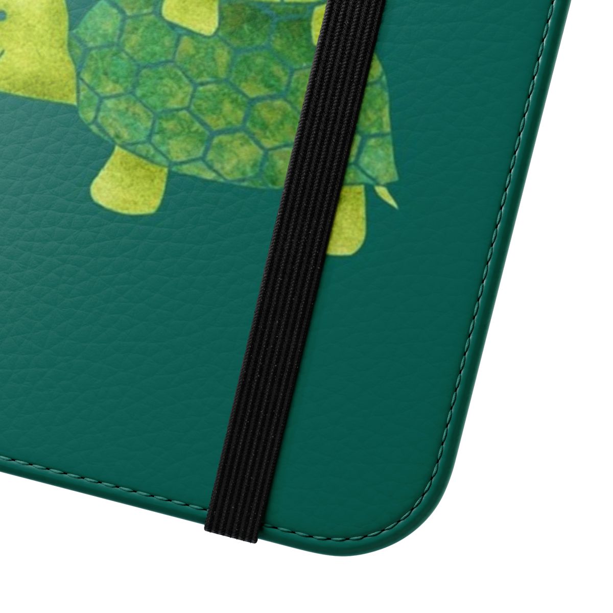 Teal, lime green and turquoise phone case with a cute stacked turtle design - Close Up