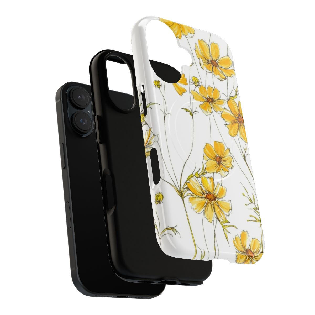 Yellow cosmos flowers phone case with a natural, botanical pattern - Layers