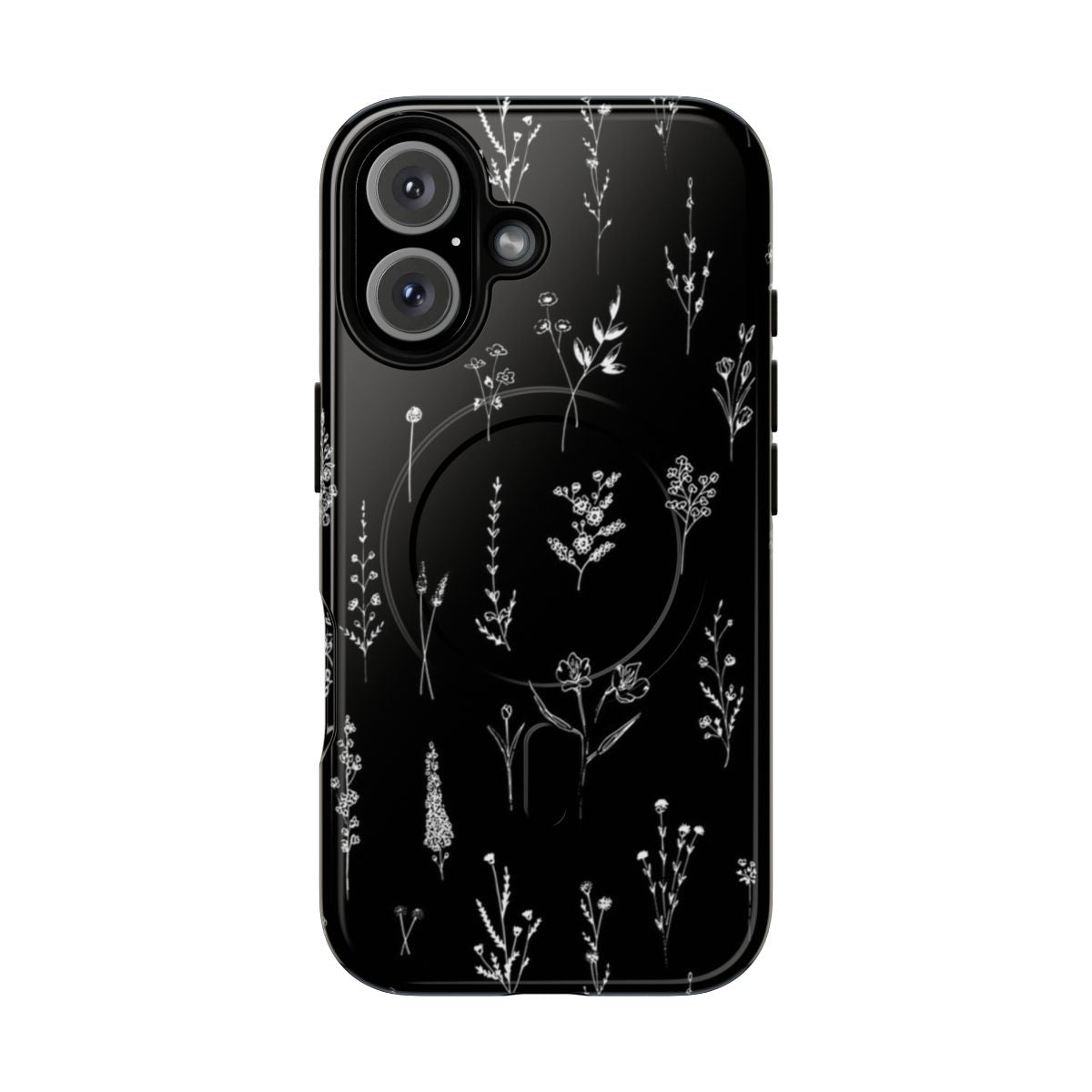 Black and white minimalist wildflowers pattern phone case