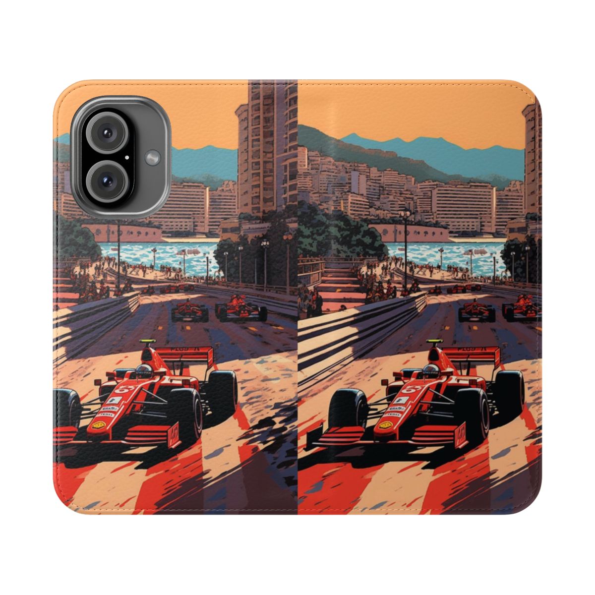 Vintage-style flip phone case featuring the iconic Monaco Grand Prix racing event