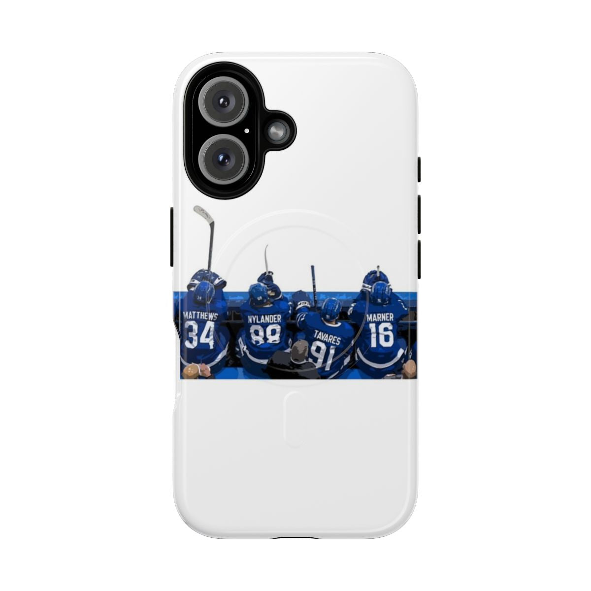 Magnetic tough phone case featuring hockey players Matthews, Nylander, Tavares, and Marner