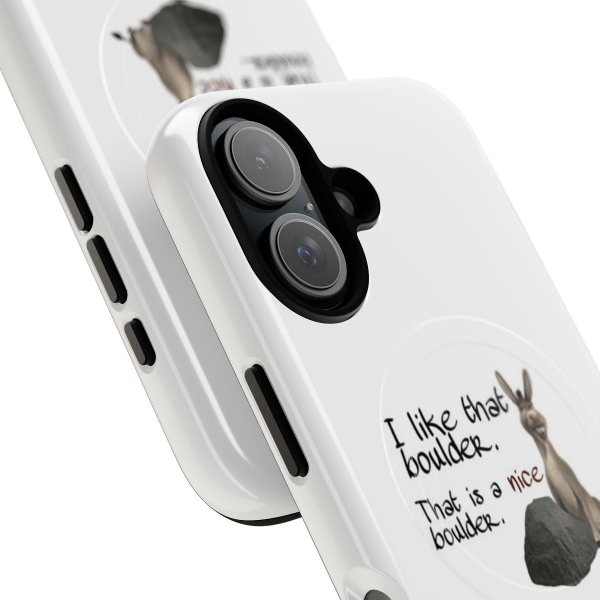 Magnetic phone case with "I Like That Boulder" design from the movie Shrek - Detail