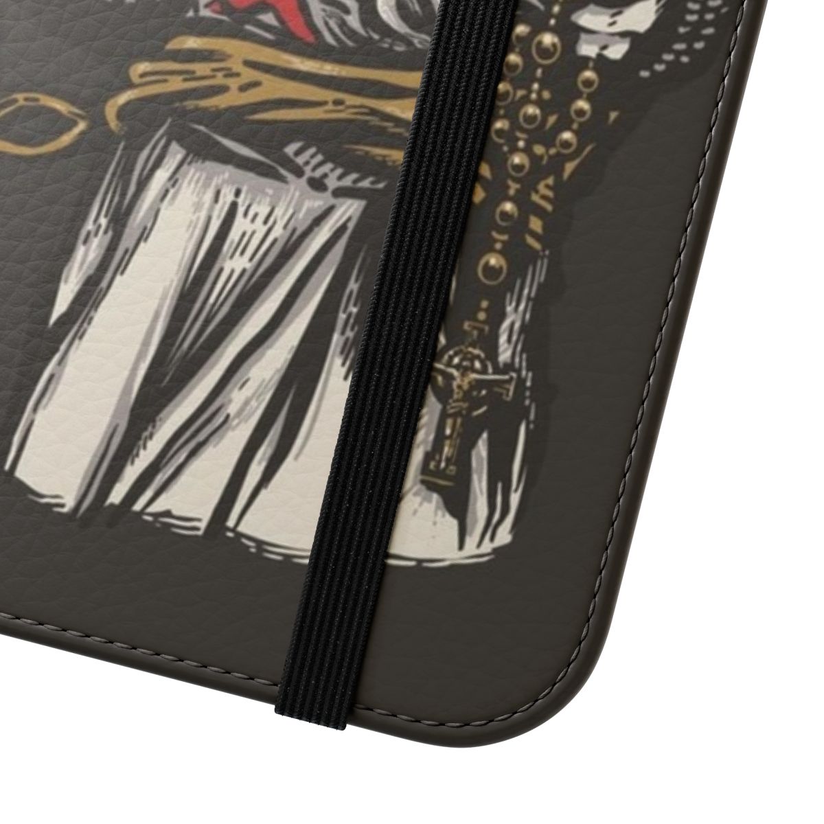 Rosary Crusader Phone Case - Flip Cover with Medieval Christian and Catholic Imagery - Close Up