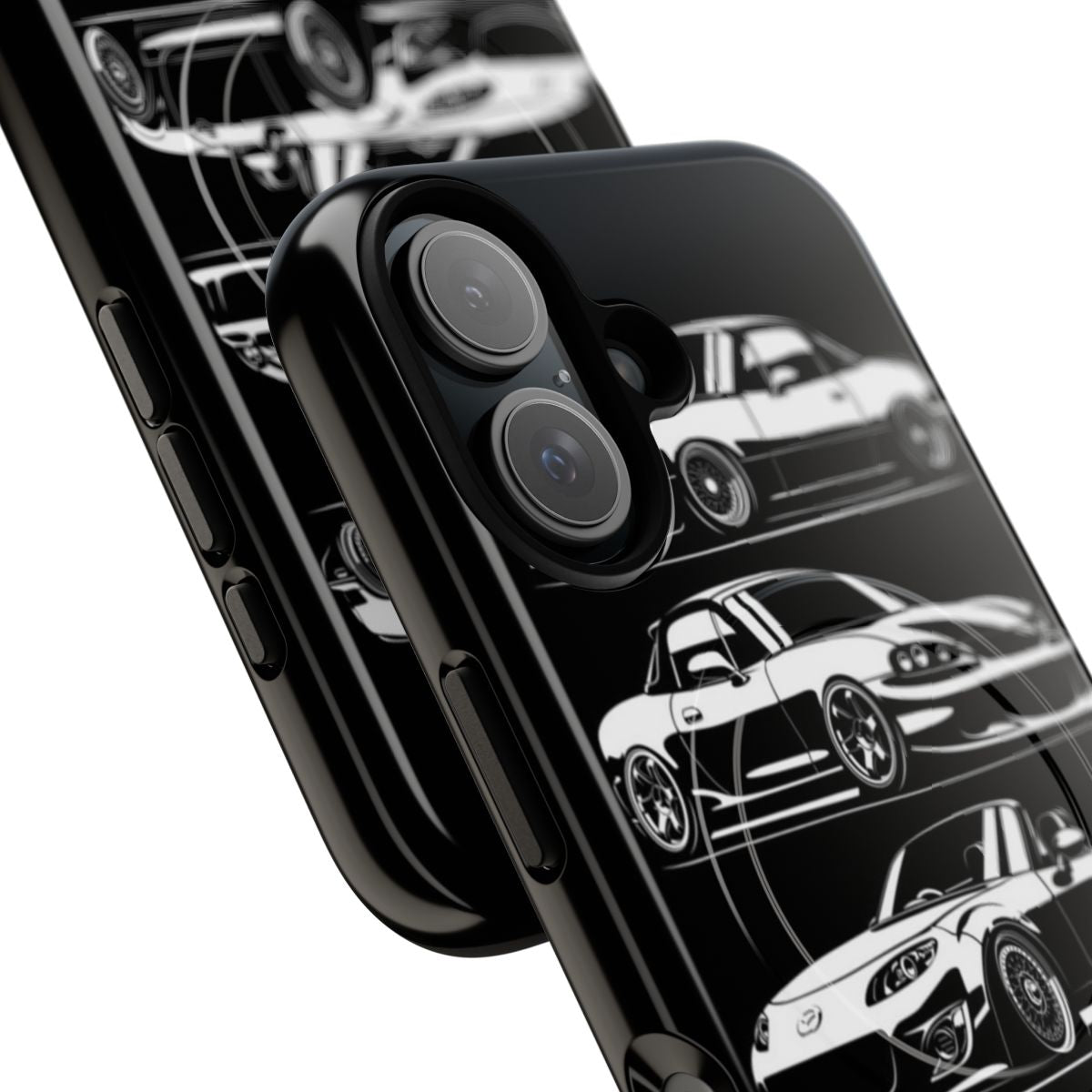 Magnetic tough phone case featuring the Mazda Miata MX5 sports car design - Detail