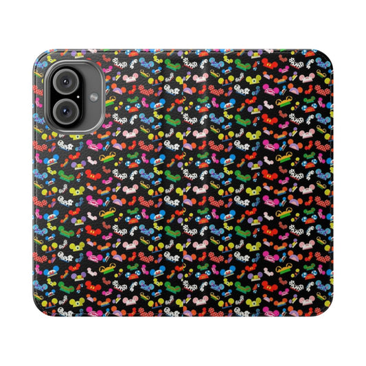 Flip cover phone case with Mickey and Minnie mouse ear design