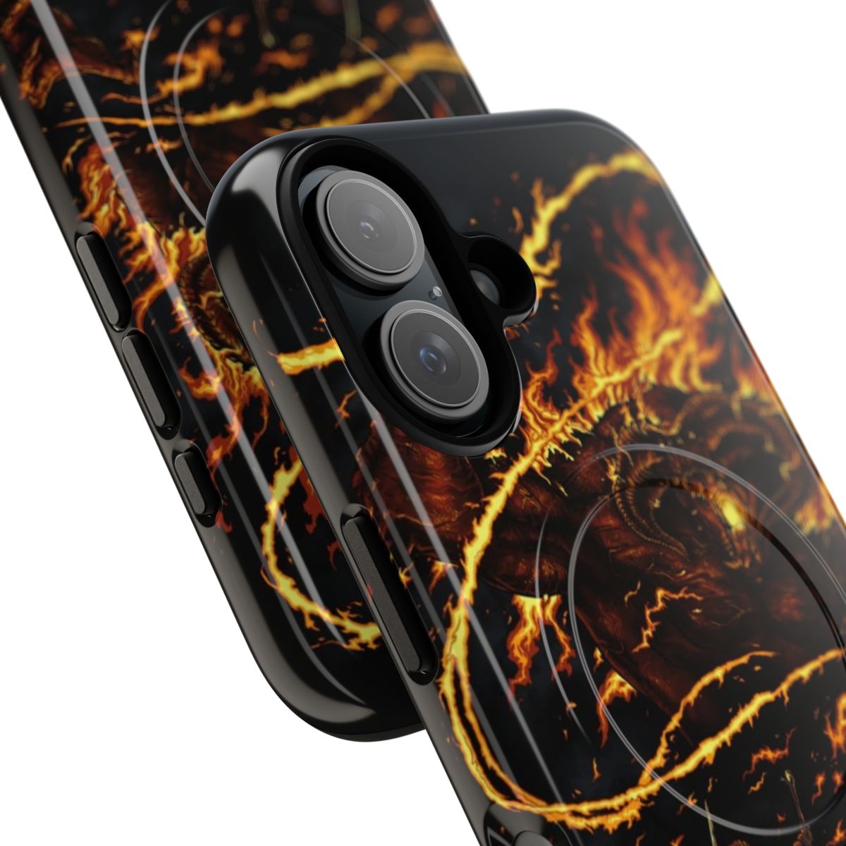 Durable magnetic phone case with a Lord of the Rings inspired Balrog design - Detail