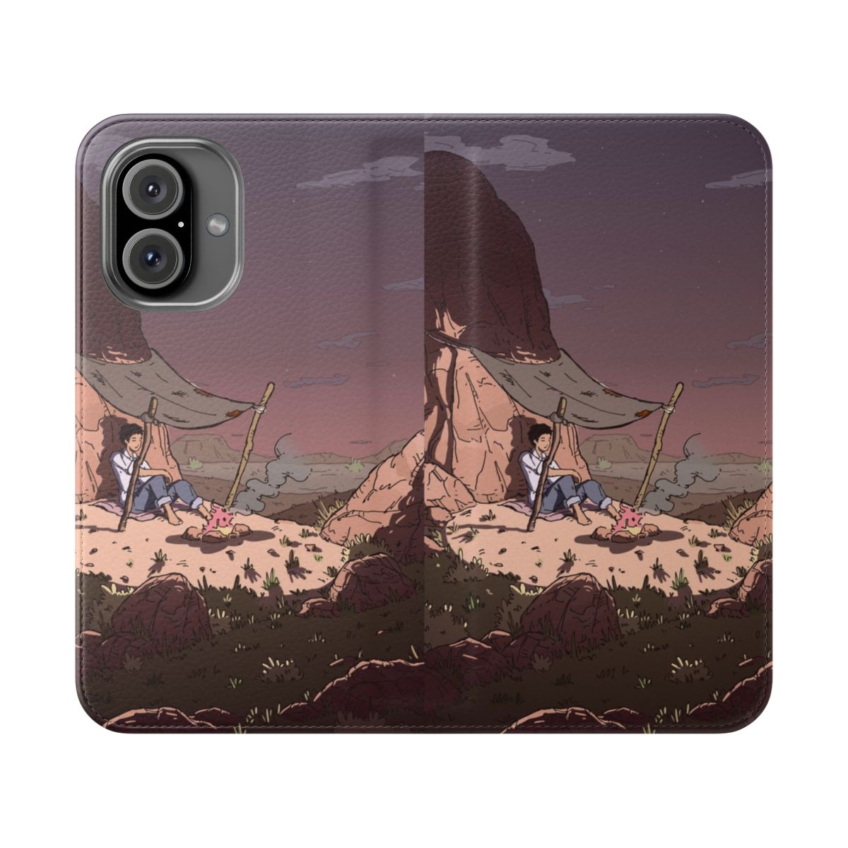 Flip cover phone case with desert landscape design