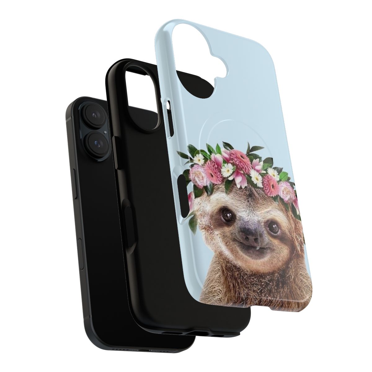 Colorful floral phone case with a spring sloth wearing a flower crown - Layers