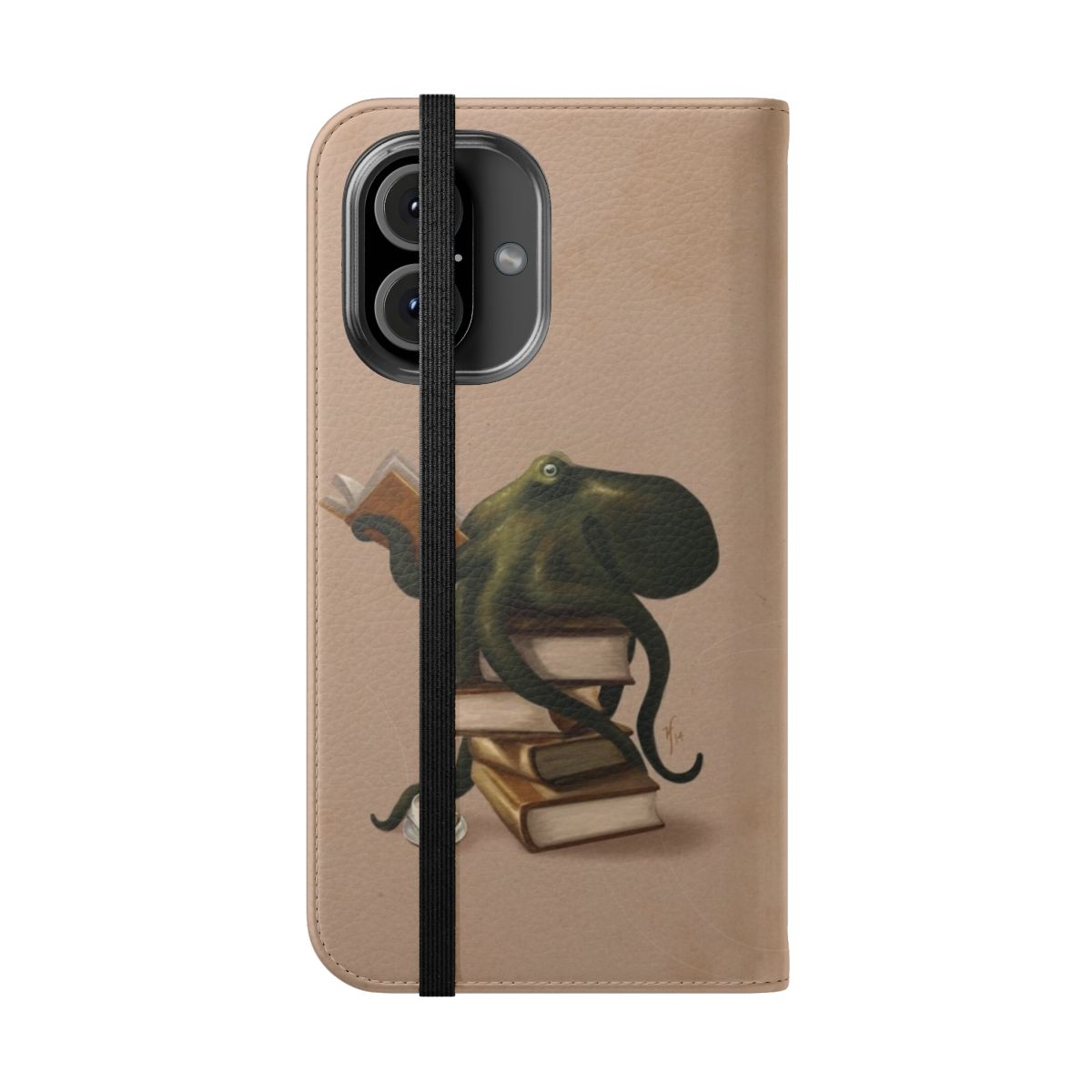 Octopus-themed flip cover phone case for book lovers - Folded Front