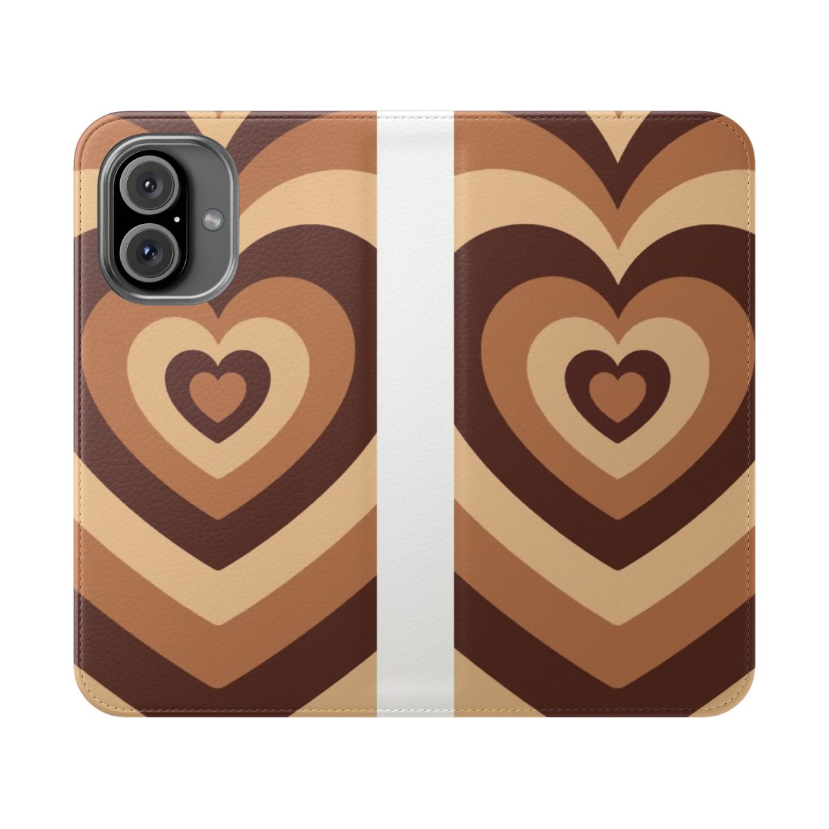 Latte Love Brown Hearts Flip Cover Phone Case - Aesthetic, Vintage-Inspired Phone Accessory