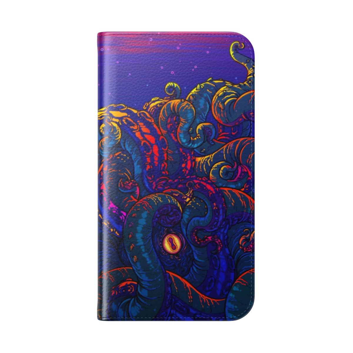 Vibrant phone case featuring a giant kraken or squid design - Folded Back