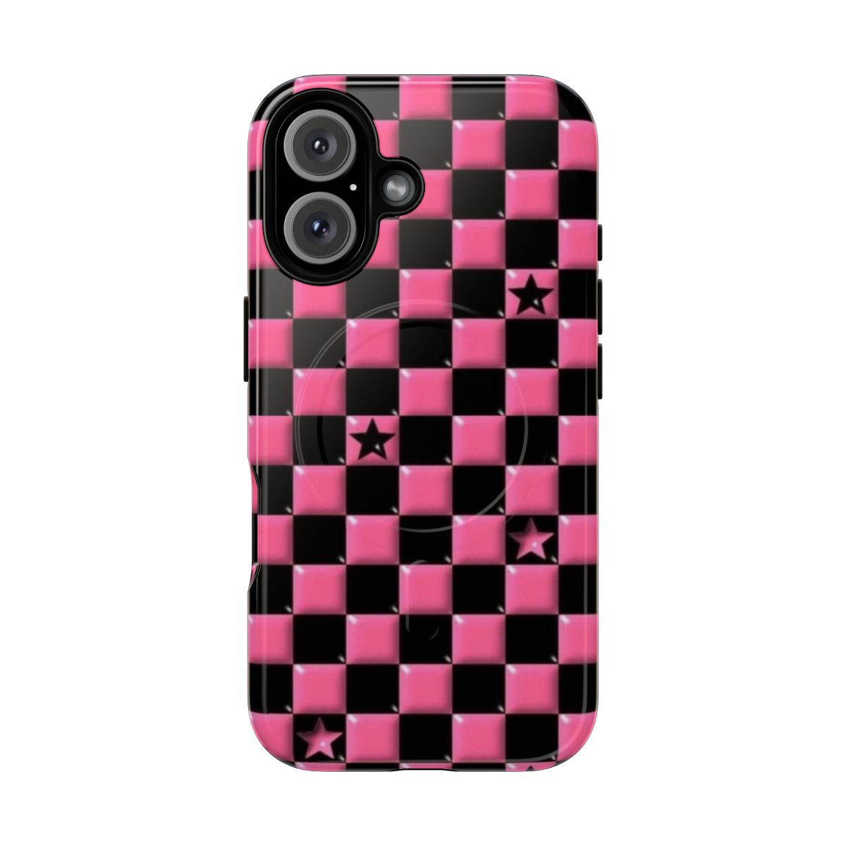 Emo-inspired black and pink phone case with star design