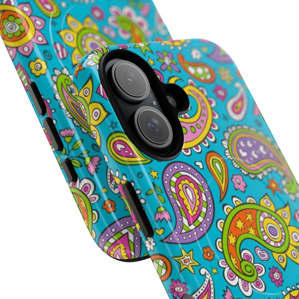 Colorful paisley doodle design on a tough phone case - Detail