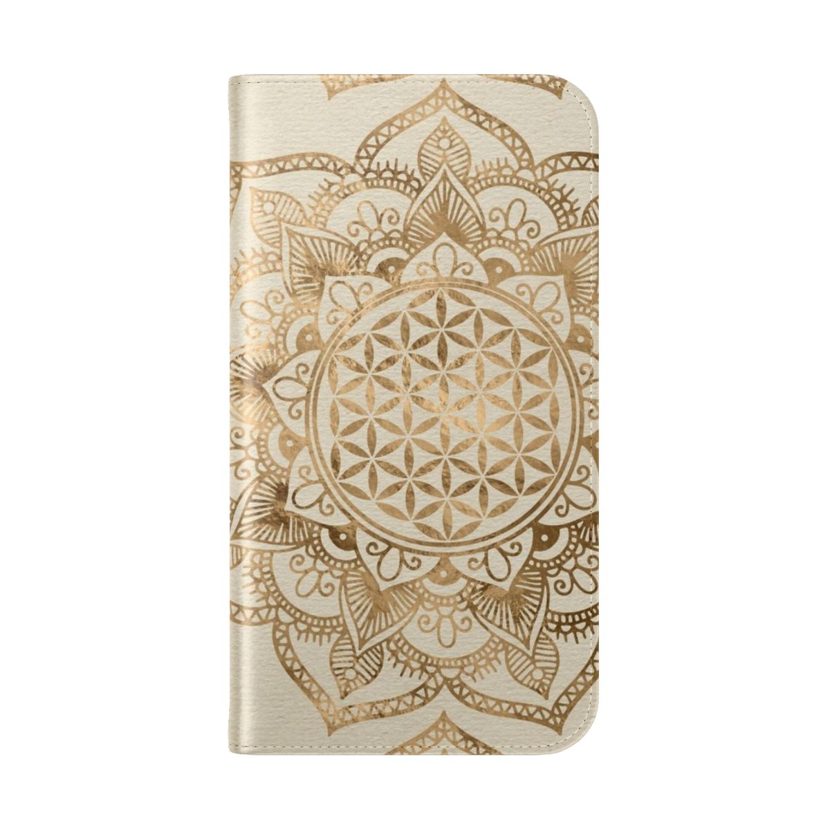 Pastel Flower of Life Mandala Design on a Flip Cover Phone Case - Folded Back