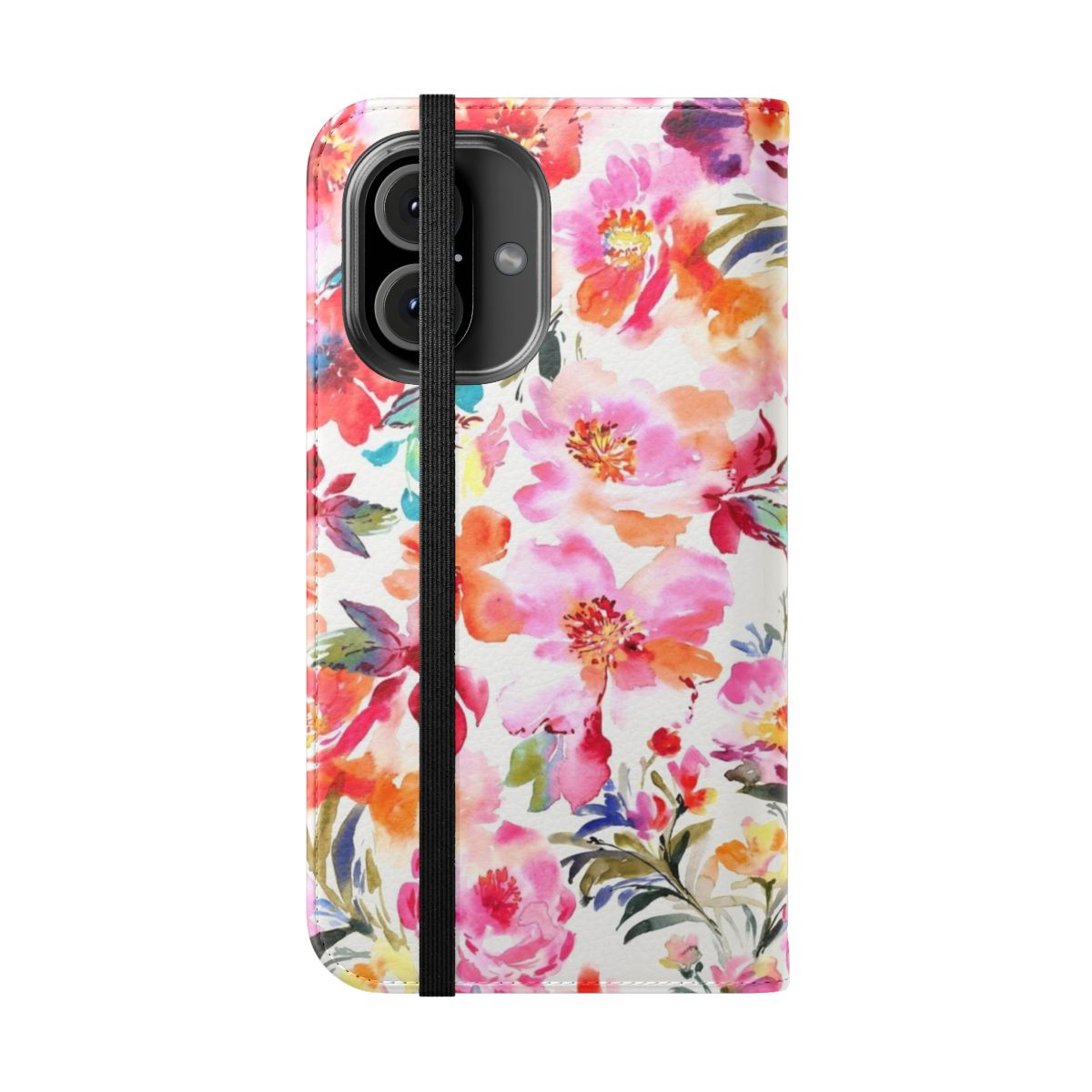 Colorful spring floral watercolor design on a protective phone case - Folded Front