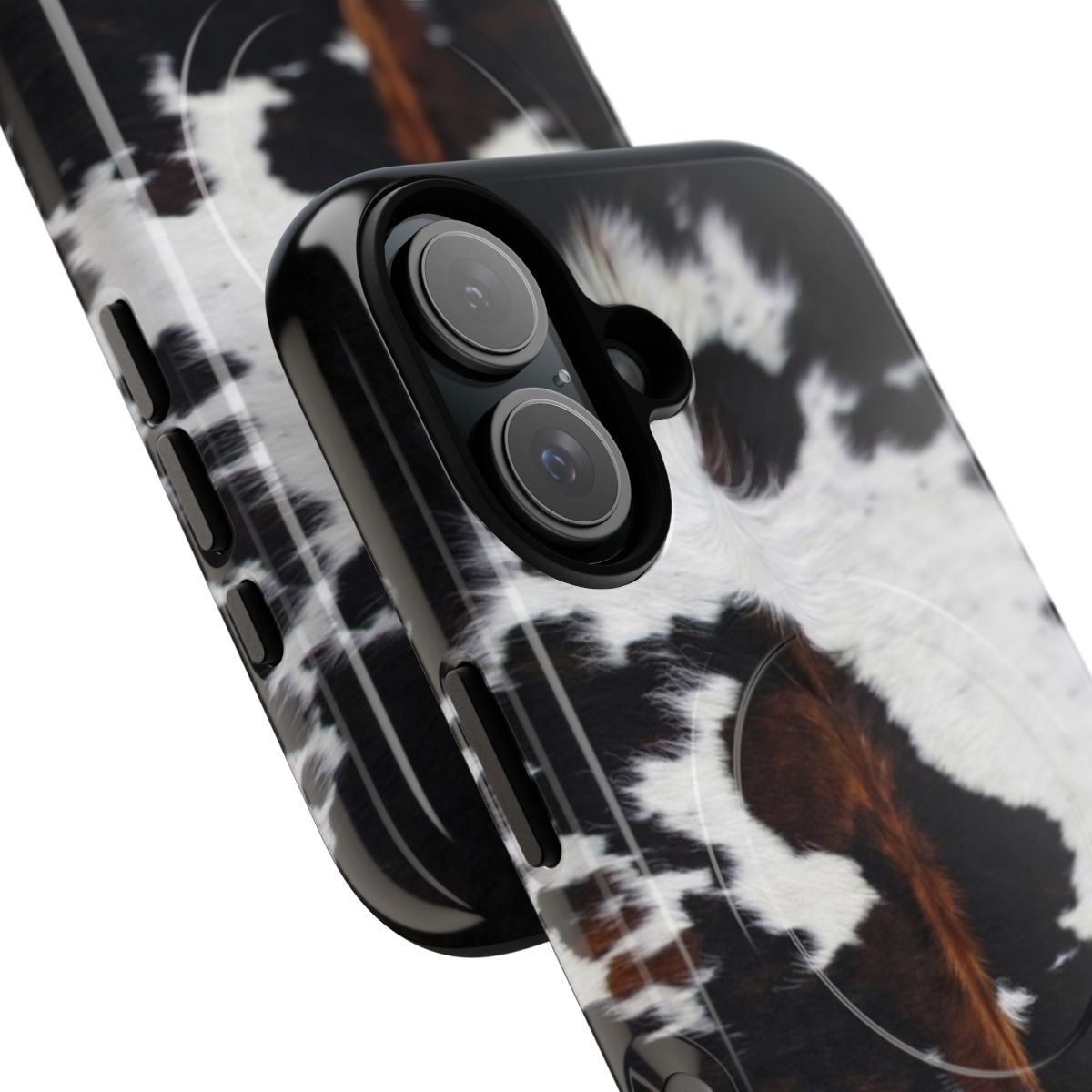 Cowhide-patterned magnetic tough phone cases with a bold, natural design - Detail