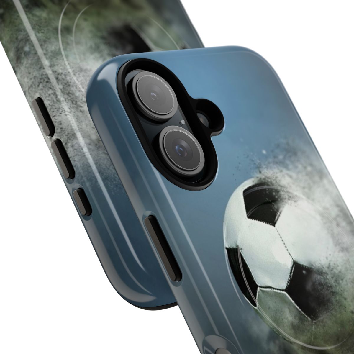 Stylish soccer-themed magnetic tough phone case for iPhone and Galaxy devices - Detail