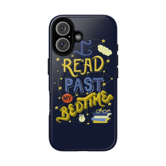 A magnetic phone case featuring the text "I Read Past My Bedtime" and an illustration of an owl, appealing to book lovers and bibliophiles.