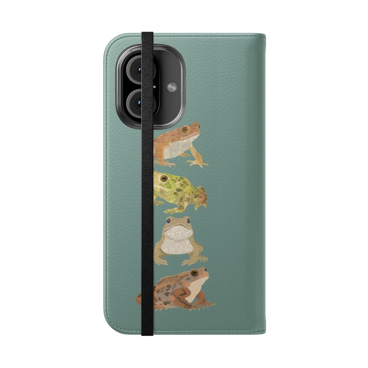 A flip cover phone case with a cute toad illustration. - Folded Front