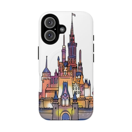 Watercolor castle-inspired design on a tough, magnetic phone case