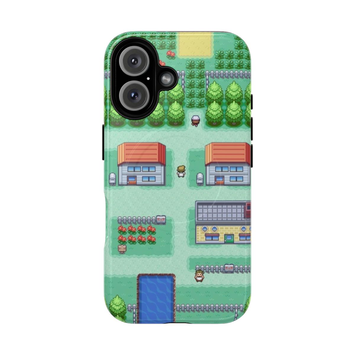 Magnetic phone case featuring a pixel art design inspired by the Pokemon games from the GameBoy era.