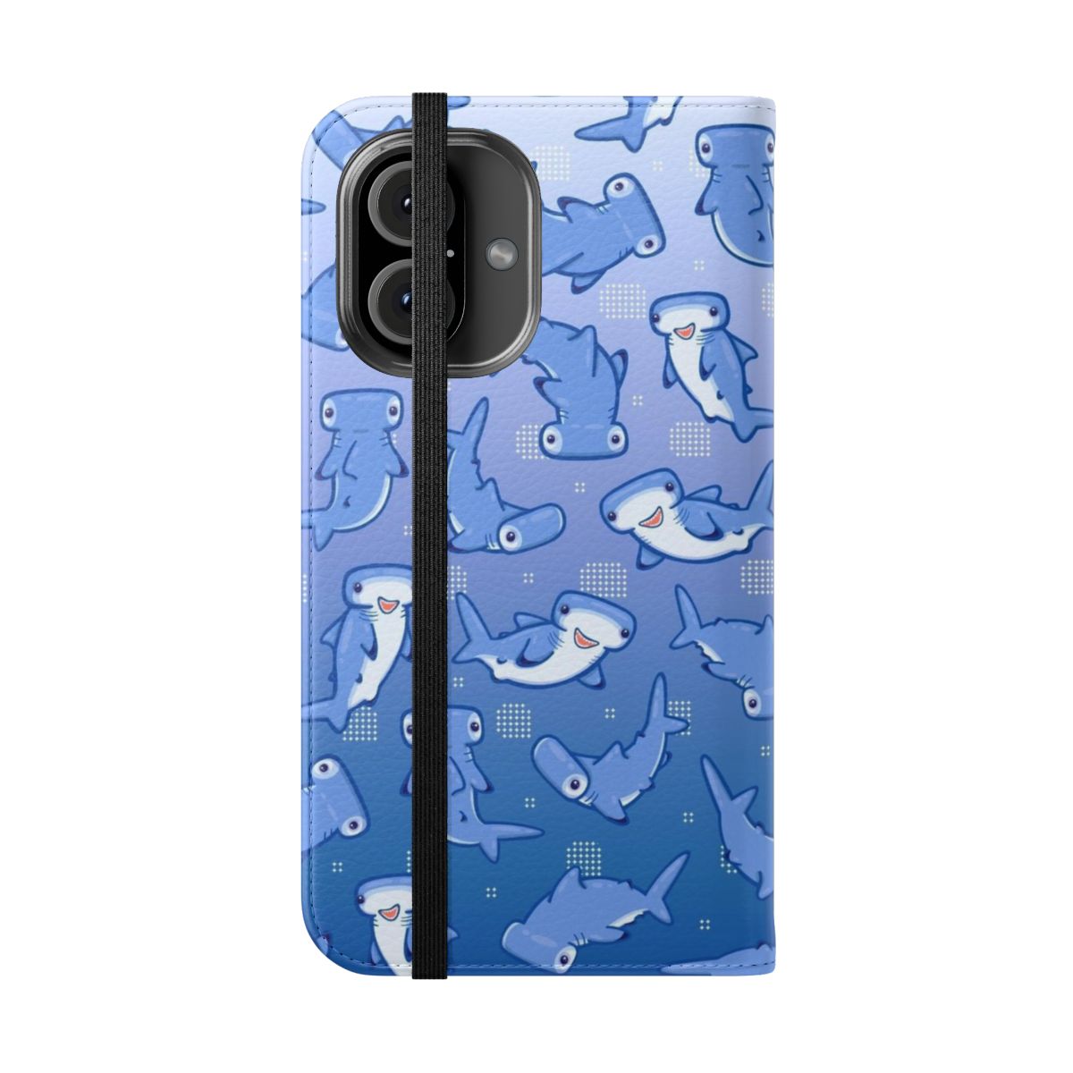 Hammerhead shark phone case with a colorful, patterned design - Folded Front