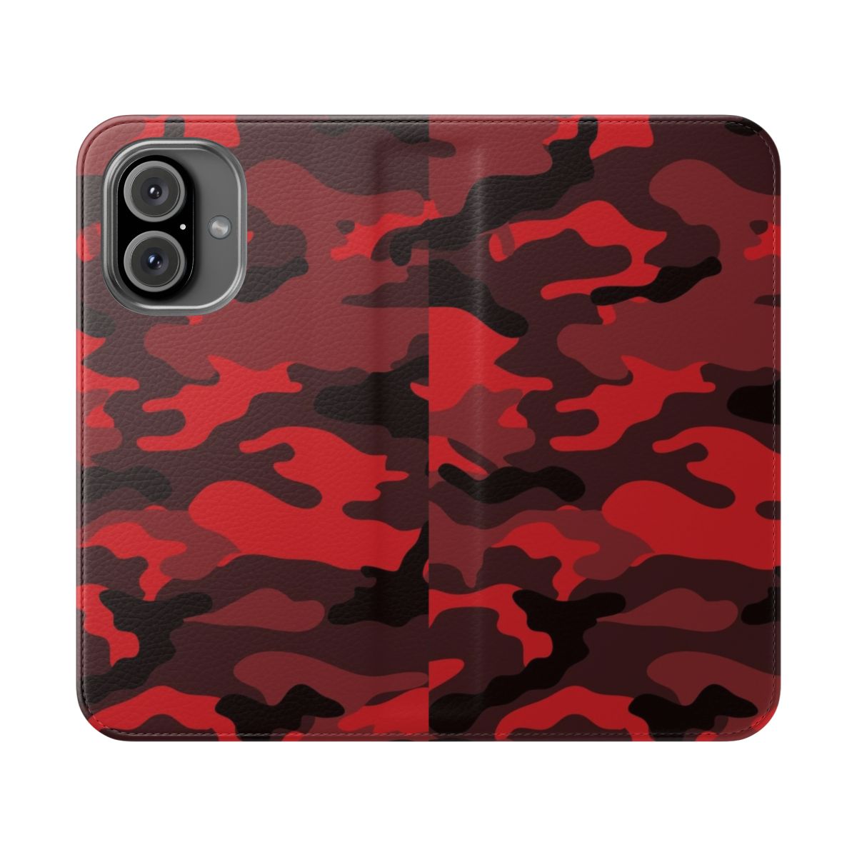 Red camo phone case with a blended nature-inspired pattern