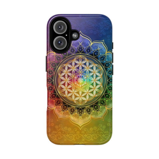 Colorful sacred geometry flower of life lotus mandala phone case design