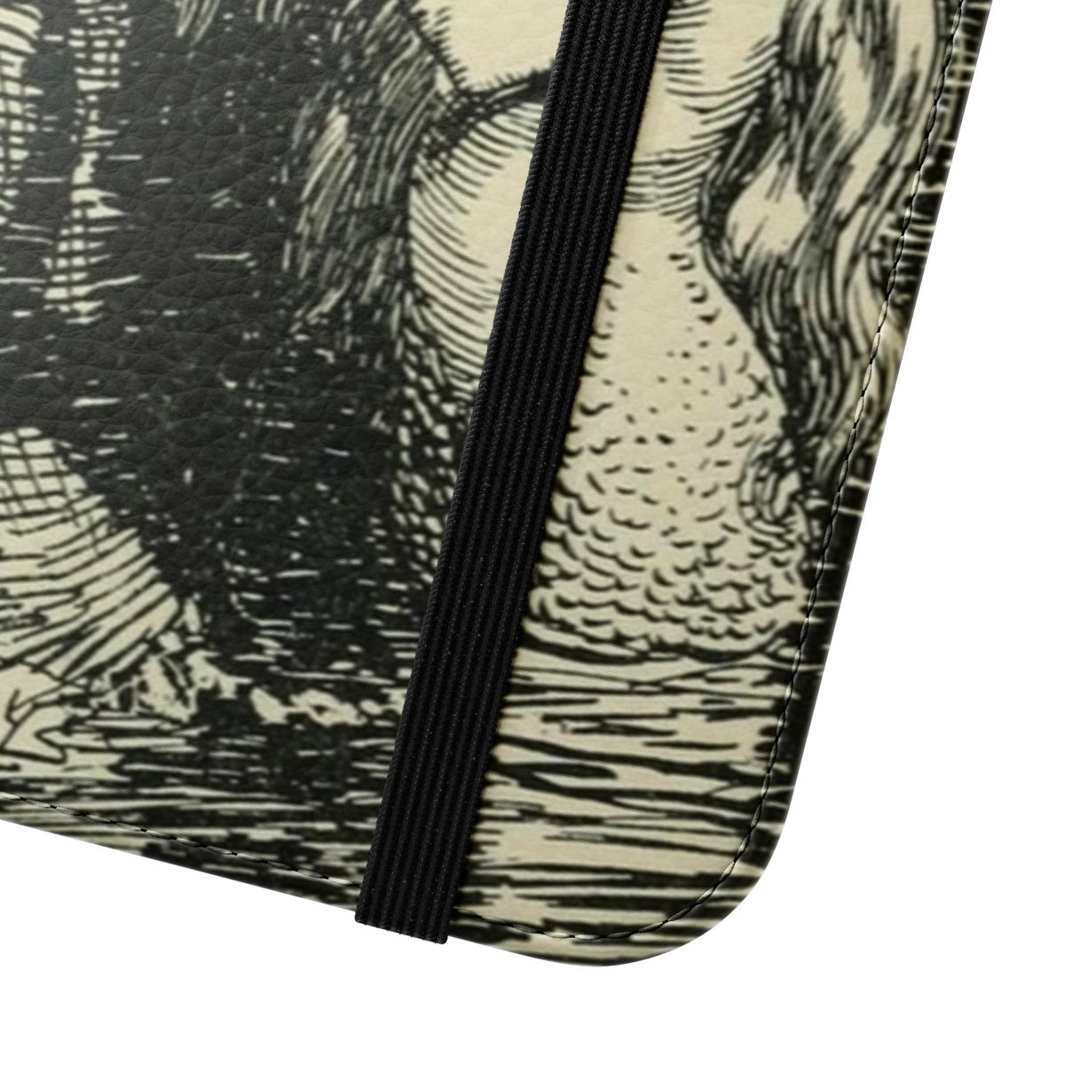 Vintage illustration of a nymph embracing a dryad, printed on a flip phone case. - Close Up