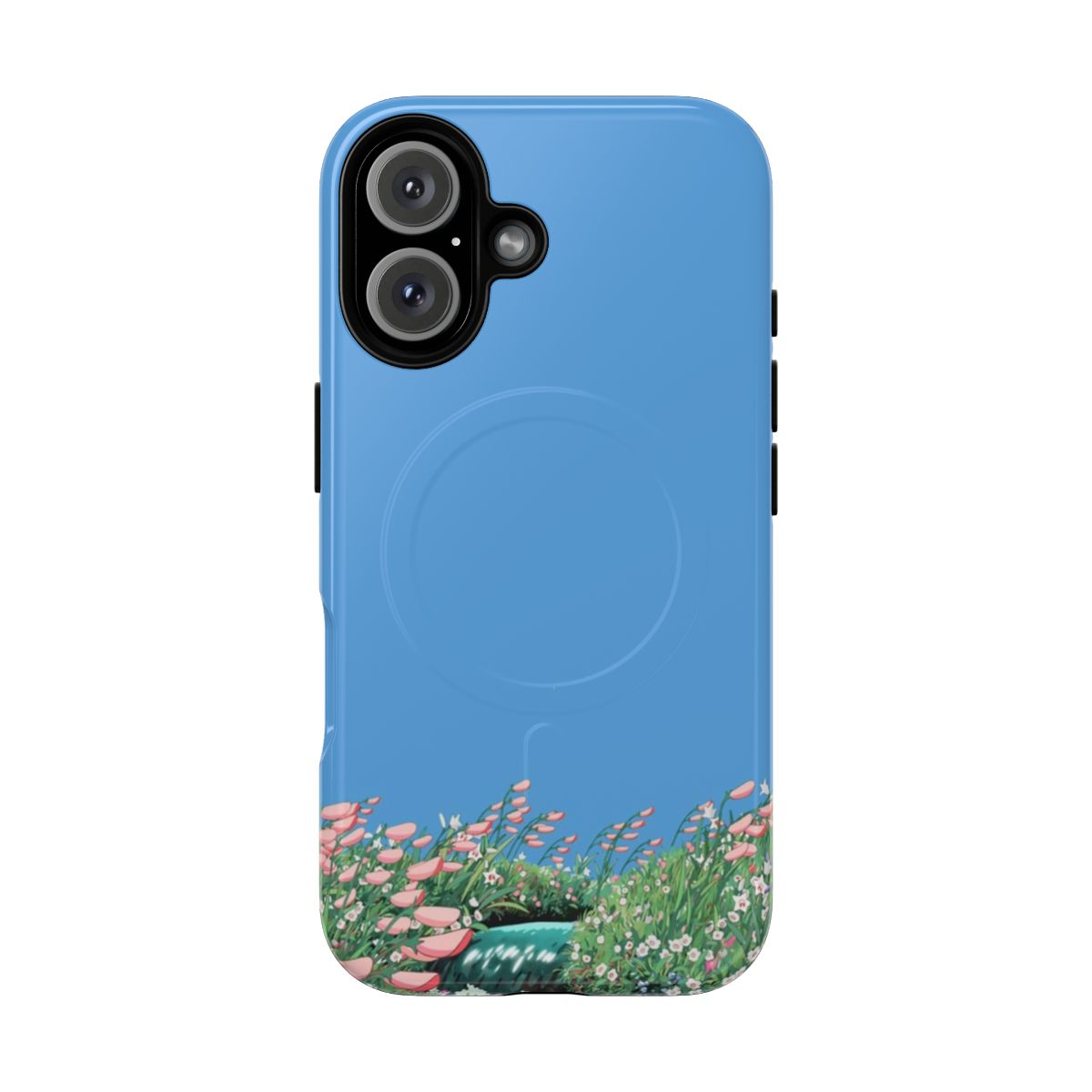 Floral and anime-inspired magnetic phone case with a whimsical garden design