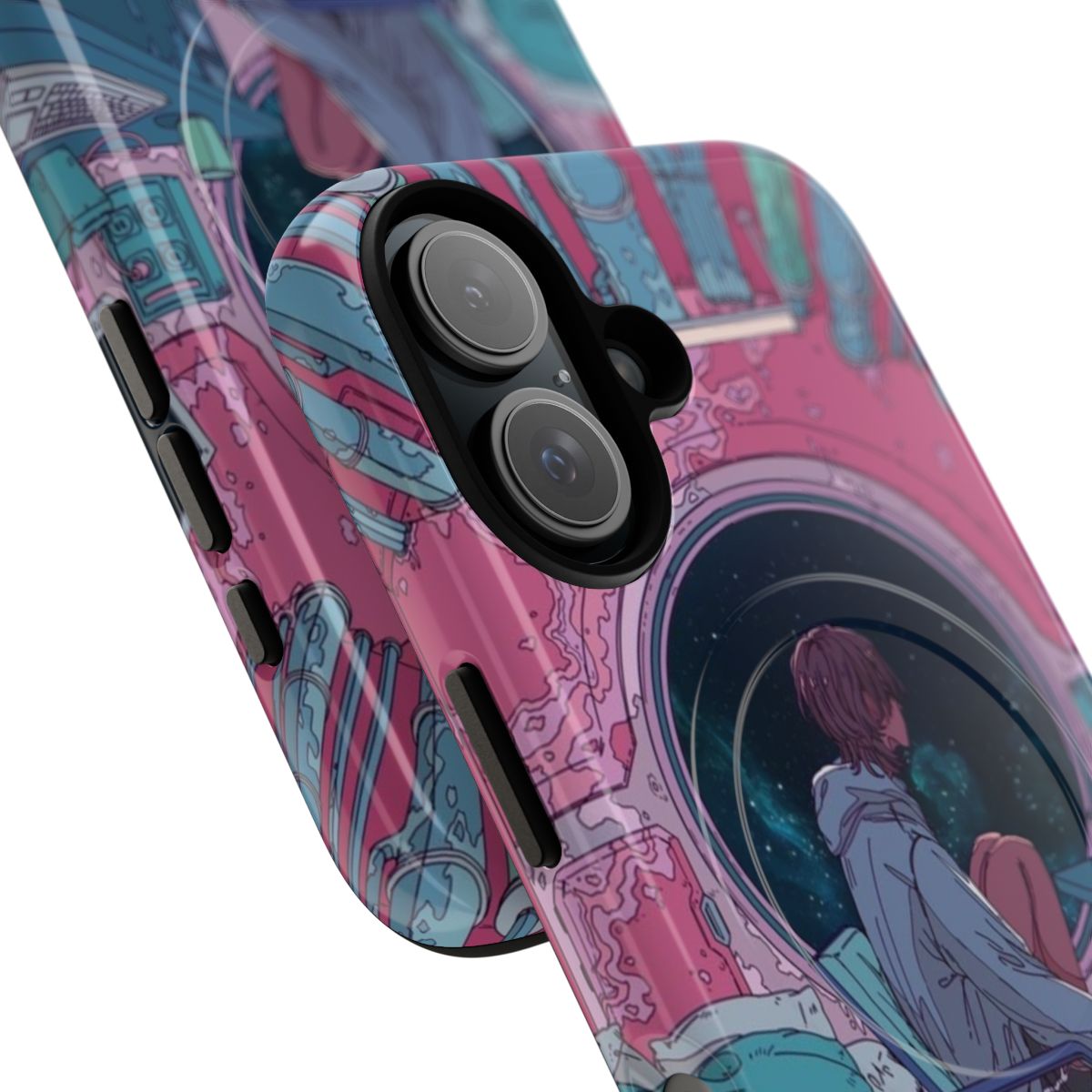 Capsule Apartment-themed magnetic tough phone case with sci-fi design elements - Detail