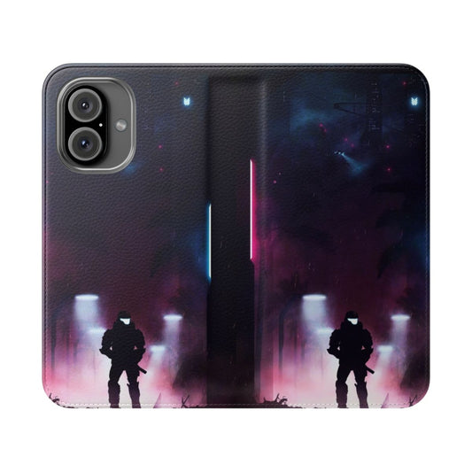 Futuristic cyberpunk-inspired phone case with tactical design elements