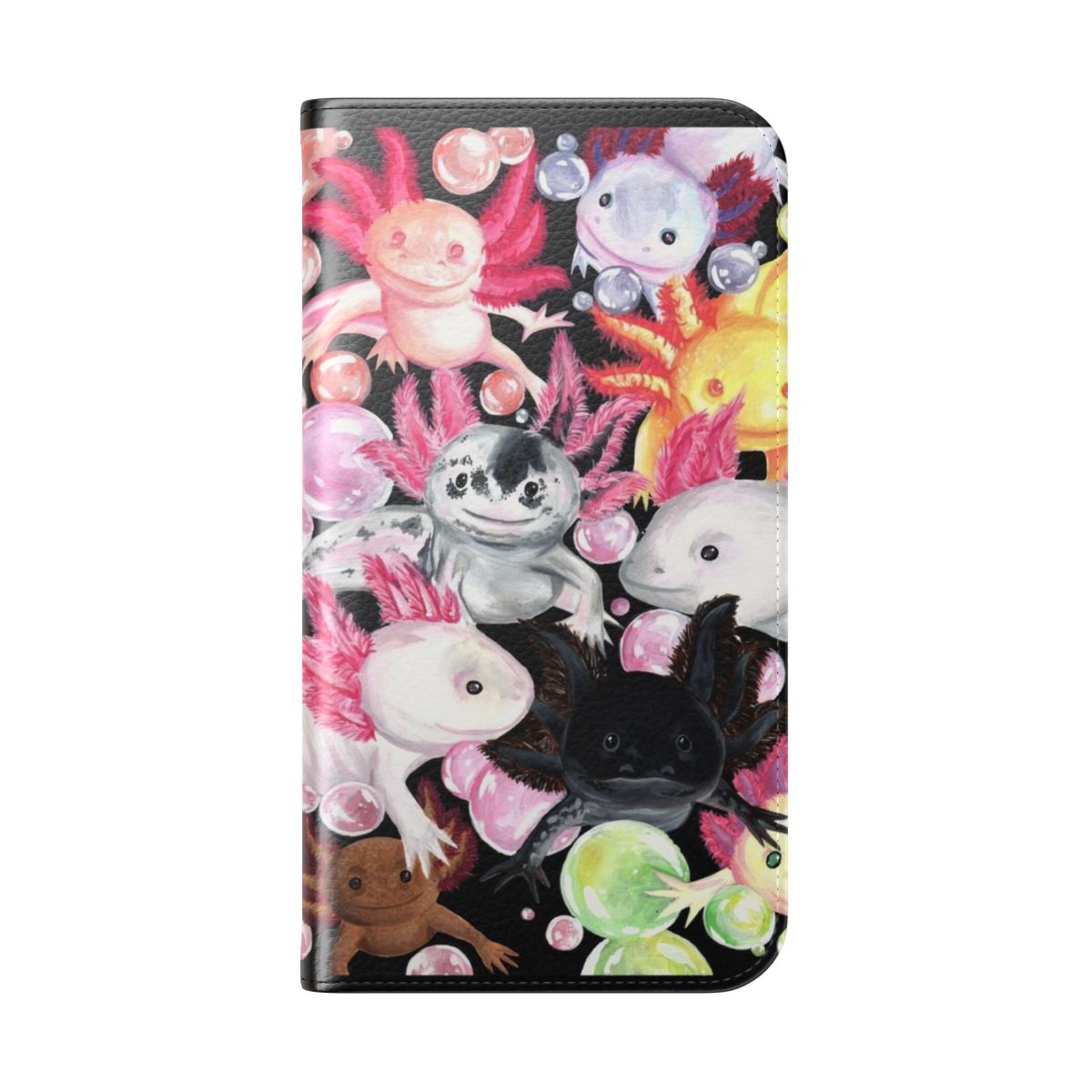 Vibrant phone case featuring a cute axolotl illustration - Folded Back