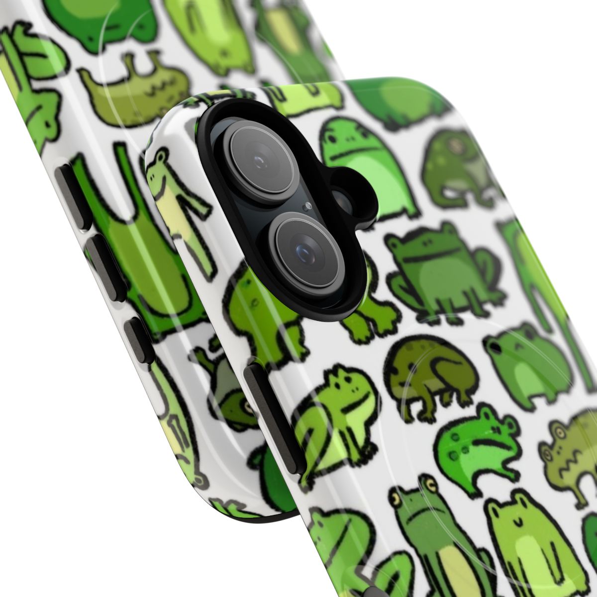 A colorful phone case featuring a cute frog design, perfect for nature and animal lovers. - Detail