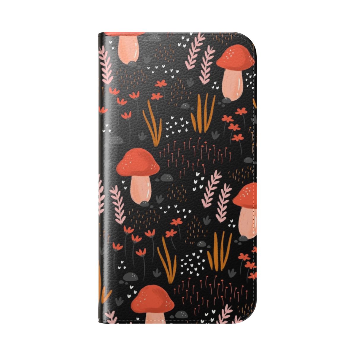 Whimsical fairy garden-themed phone case featuring colorful flowers, plants, and a magical night sky design. - Folded Back