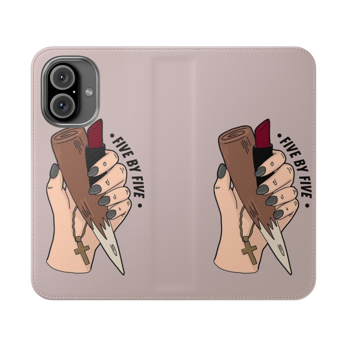 Buffy the Vampire Slayer inspired flip phone case with "Five by Five" quote and slayer girl power design