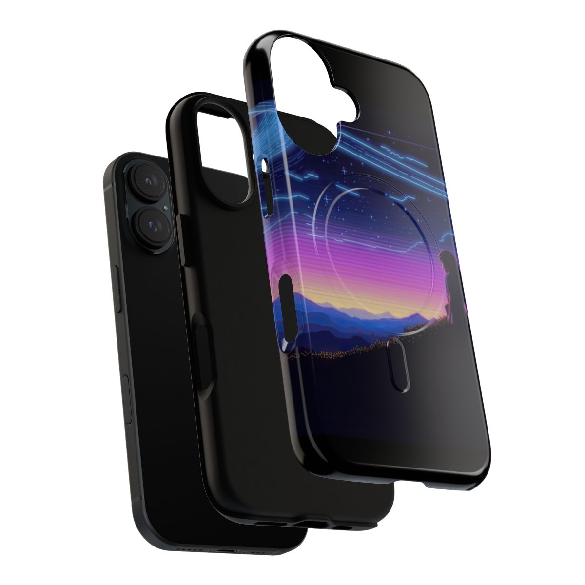 Magnetic tough phone case with a vibrant night sky, cosmic, and space art design. - Layers