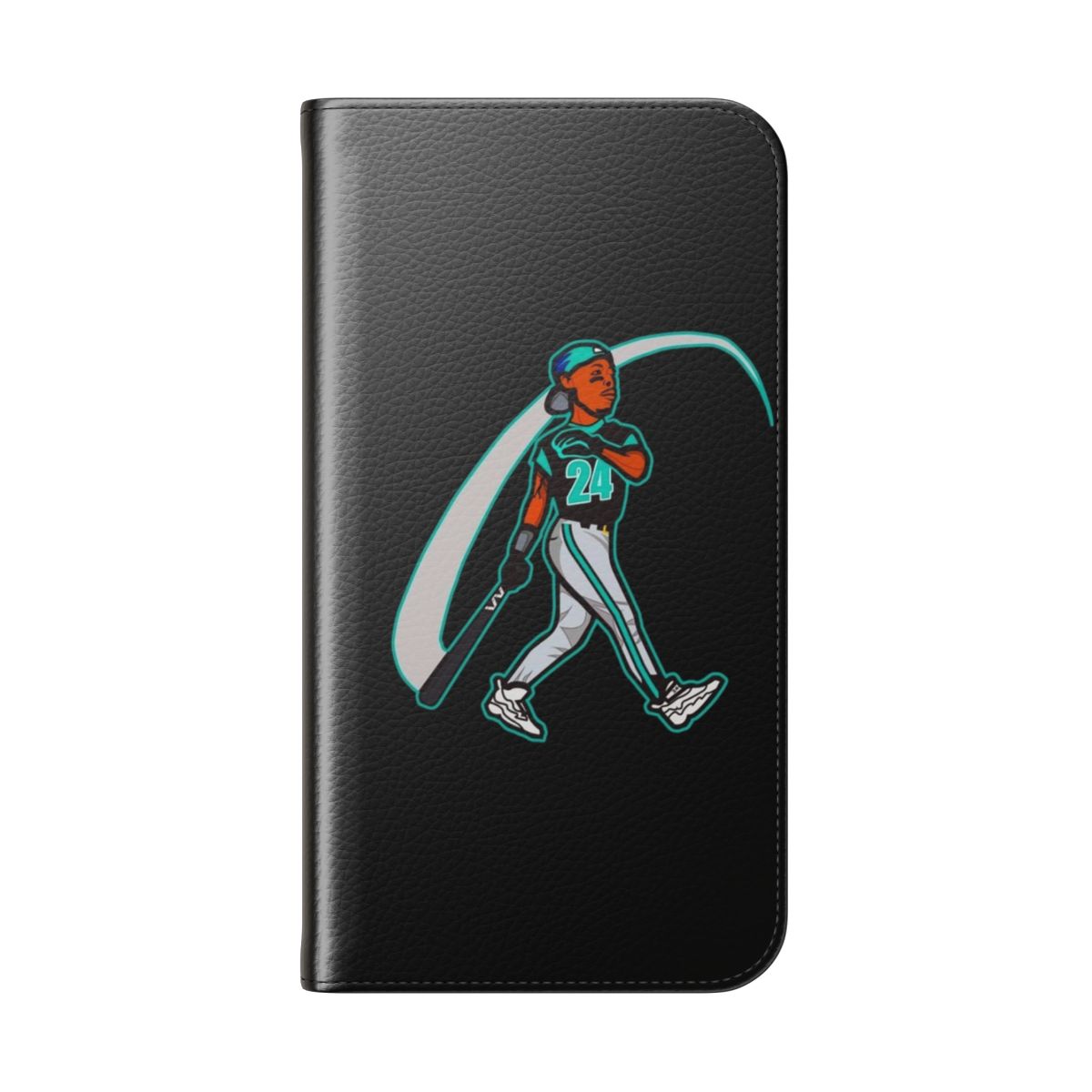 Vintage-inspired flip cover phone case featuring the iconic Ken Griffey Jr. of the Seattle Mariners - Folded Back